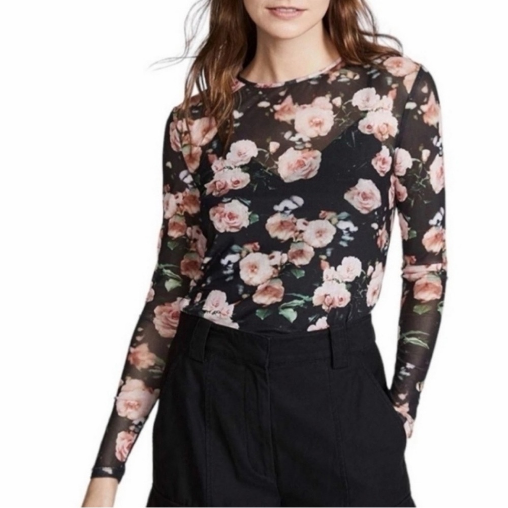Rebecca Minkoff Black Floral Long Sleeve Top